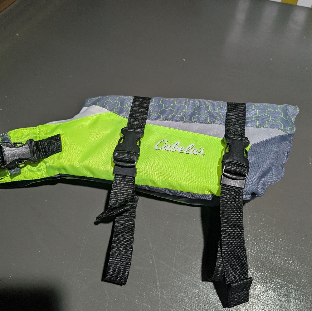Cabela's Neon Green and Gray Pet Life Vest Size Small Excellent Condition